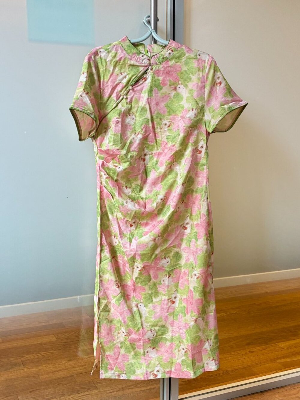Pink Flora Rabbit Qipao Long Dress - Chinese Traditional Cheongsam